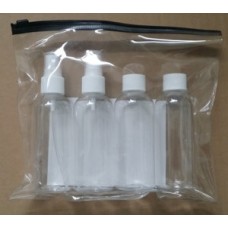 4PCS Plastic Cosmetic Travel Bottle Set with PVC Bag , 100ml PET bottle with screw top and sprayer pump