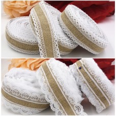 10M Natural Jute Burlap Ribbon With Lace rims Tape roll vintage rustic wedding decoration mariage wedding cake topper