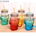 550ml new cool glass skull cup mason jar ,wine skull glass jar with straw lid Creative Skull Mugs Coffee Cup Mug free straws