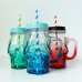 550ml new cool glass skull cup mason jar ,wine skull glass jar with straw lid Creative Skull Mugs Coffee Cup Mug free straws