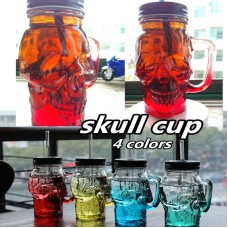 550ml new cool glass skull cup mason jar ,wine skull glass jar with straw lid Creative Skull Mugs Coffee Cup Mug free straws