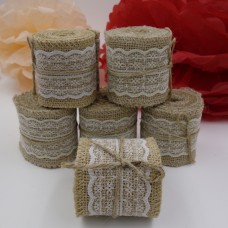 2M x 60mm Natural Jute Burlap Ribbon With Lace rims Tape roll vintage rustic wedding decoration mariage wedding cake topper