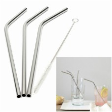 Lowest Price 3 Pcs Stainless Straws With 1 Cleaner Brush Metal Drinking Straw Stainless Steel Bend Kitchen Bar Accessories