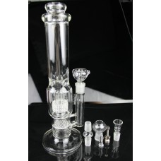 Clear 18" Tobacco Water Pipe: Thick Glass Bong Stereo Matrix Triple Honeycomb Hookah