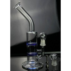 Blue Double Honeycomb  Oil Rig Hookah, Hookah Pipe with Twin Honeycomb Percs with clear bowl and Titanium nail