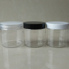 Plastic Jars, Clear PET Straight Sided Jars w/ White Smooth Induction Lined Caps 30ml-500ml , 6.8 oz Clear PET Jar w/ white Lid ,black cap , clear cover