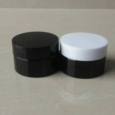 1 oz Amber Single Wall PET Plastic Jars with Black Twist Lids ,30ml Amber PET Heavy Wall Jars w/ Black Smooth Plastic Lined Caps