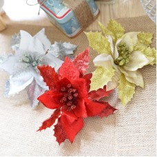 Christmas Glitter Hollow Flower Decoration Artificial Flowers for Christmas Trees New Year