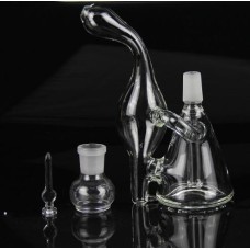 Clear Glass Recycler Vapor Bubbler with Inline Diffuser with nail and a bowl