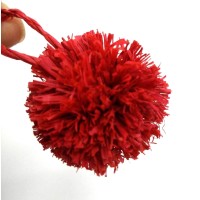 Red Raffia pom pom ,Handmade from Natural Raffia Fibers,  Raffia grass ball craft pom poms