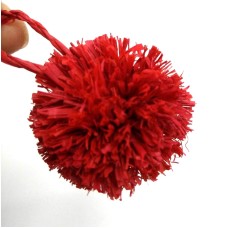 Red Raffia pom pom ,Handmade from Natural Raffia Fibers,  Raffia grass ball craft pom poms