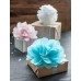 Tissue mini pom poms 24 units of 4.5" length. Gorgeous - handmade - with lovely satin ribbon