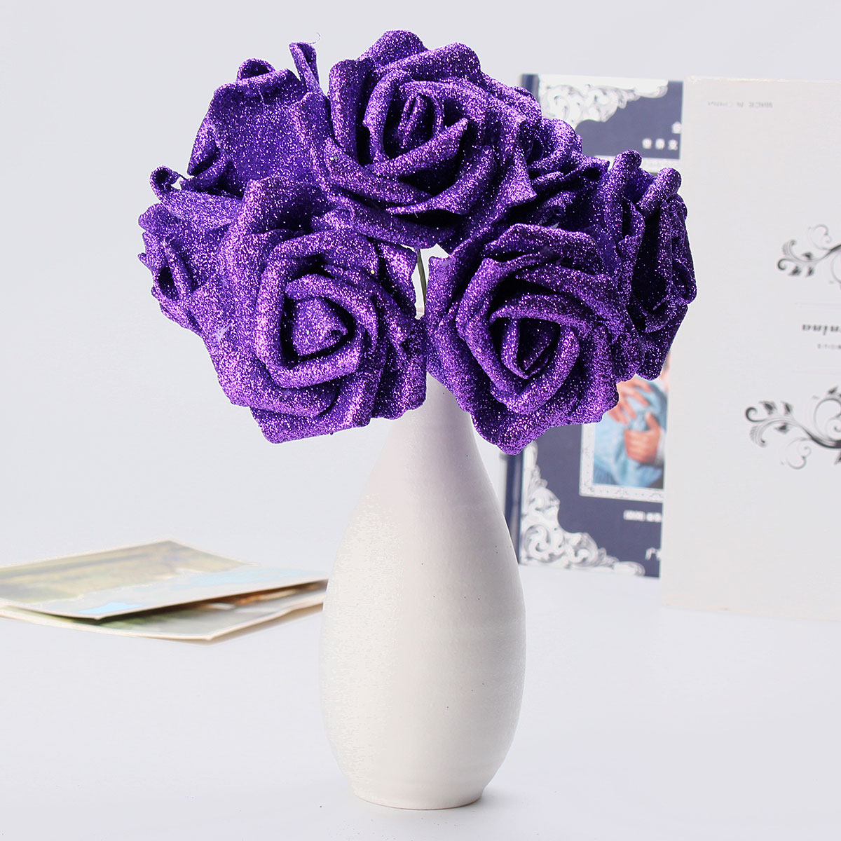 7Pcs-Artificial-Bouquet-Glitter-Foam-Artificial-Flowers-Wedding-Bridal-Party-Decor-DIY-Rose-1165964