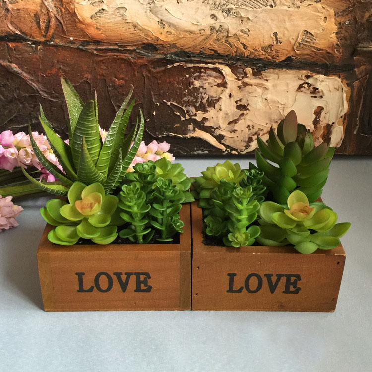 LOVE-Wooden-Basin-Desktop-Lotus-Succulent-Plants-Flower-Pot-Garden--Bonsai-1182095